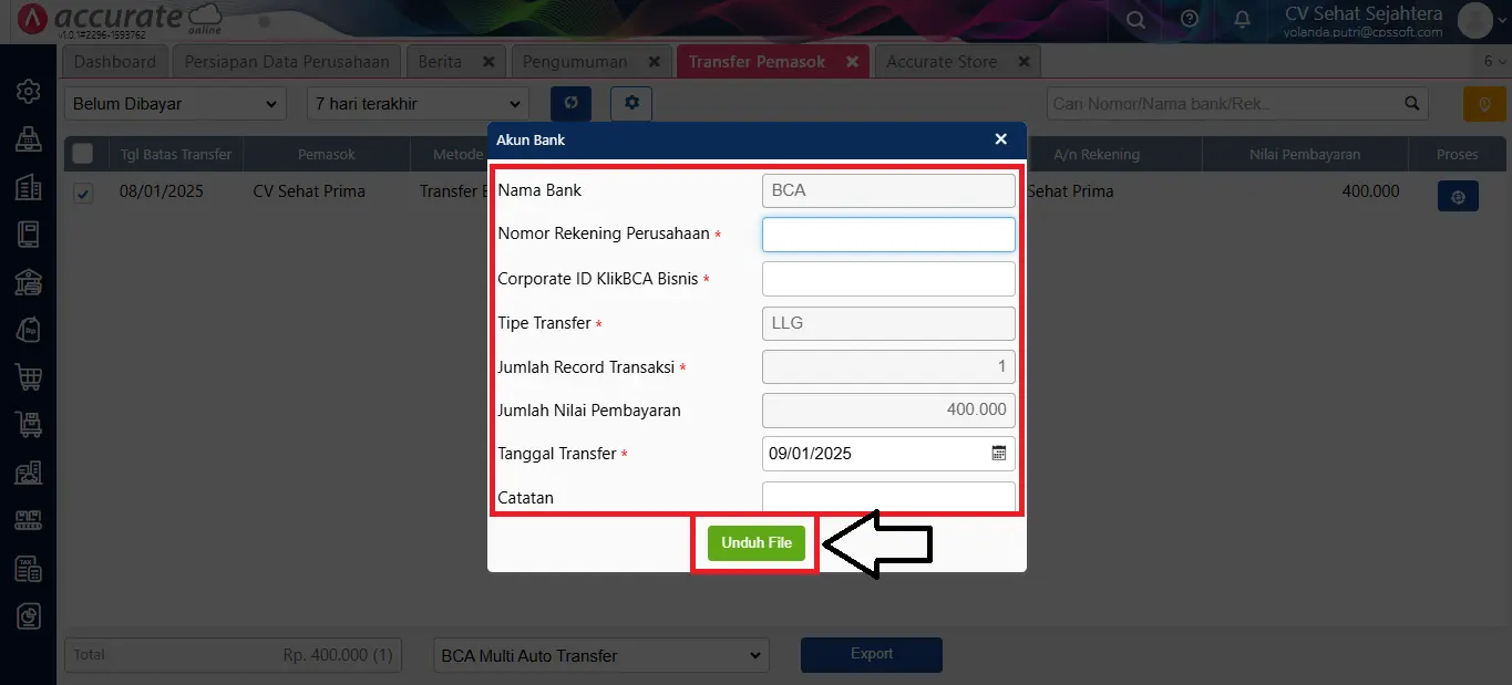 8 Membuat Transfer Pemasok Tanpa Perintah Pembayaran